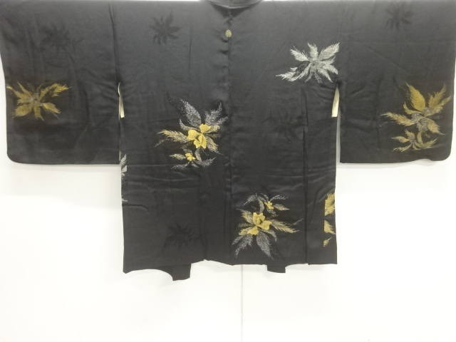 JAPANESE KIMONO / HAORI COAT / WOVEN FLOWER & PLANT